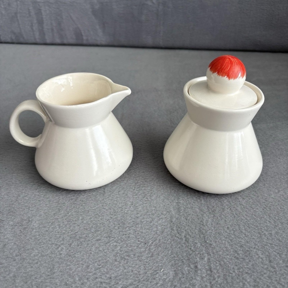 Apple Red Cream And Sugar Set Hand painted Vintage Dinnerware MCM Handmade - Picture 7 of 16